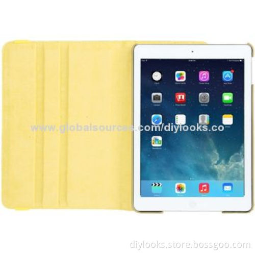 Golden 360 Degree Rotatable Luxury Leather Case for iPad Air with Holder & Sleep/Wake-up